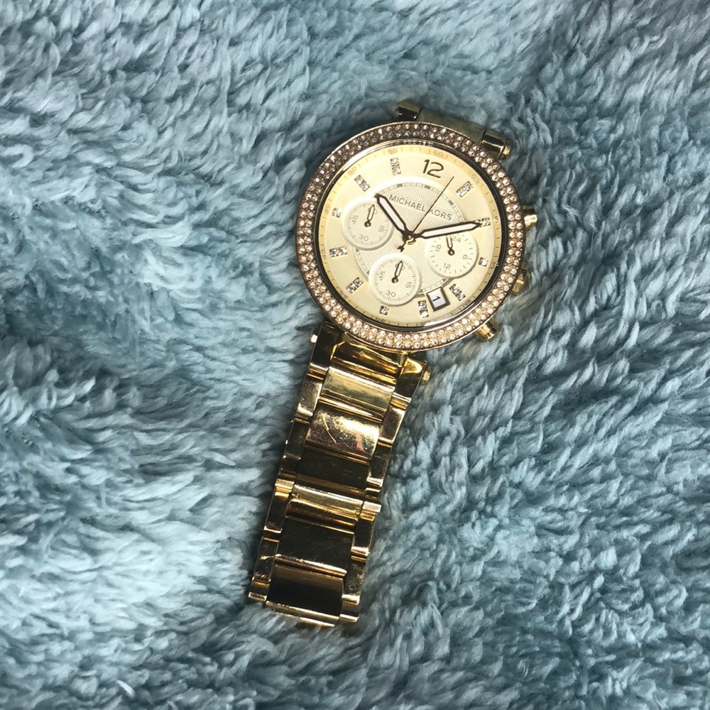 Micheal Kors Ritz studded yellow gold tone watch